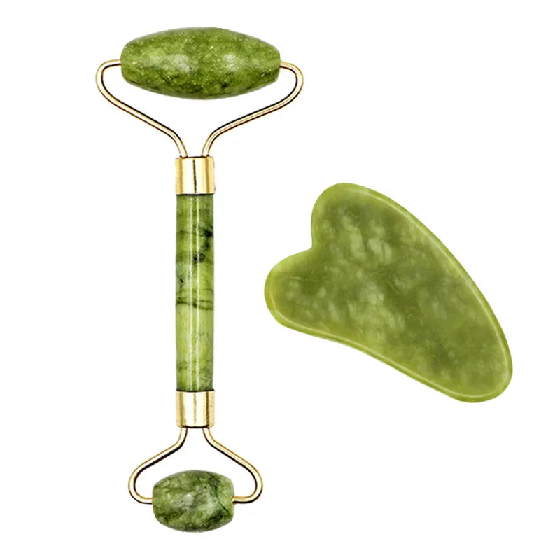 2pcs Gua Sha Massager Set for Face Care Jade Rollers Natural Stone Beauty Health Skin Scraping Chin Lifting Gouache Massage
