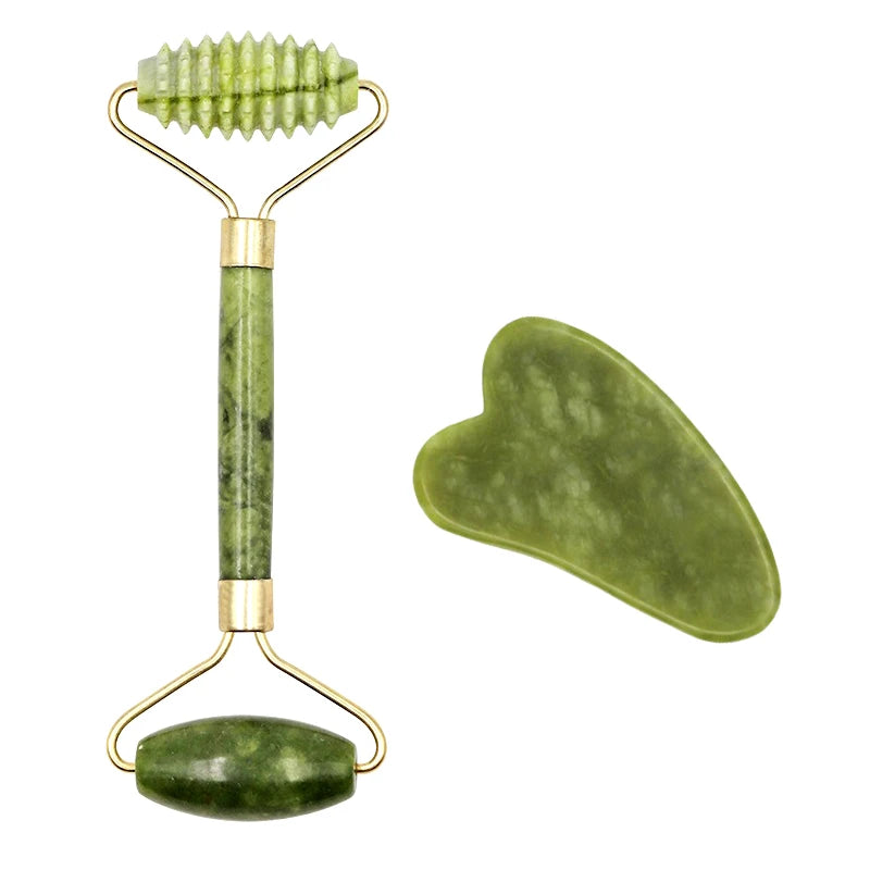 2pcs Gua Sha Massager Set for Face Care Jade Rollers Natural Stone Beauty Health Skin Scraping Chin Lifting Gouache Massage
