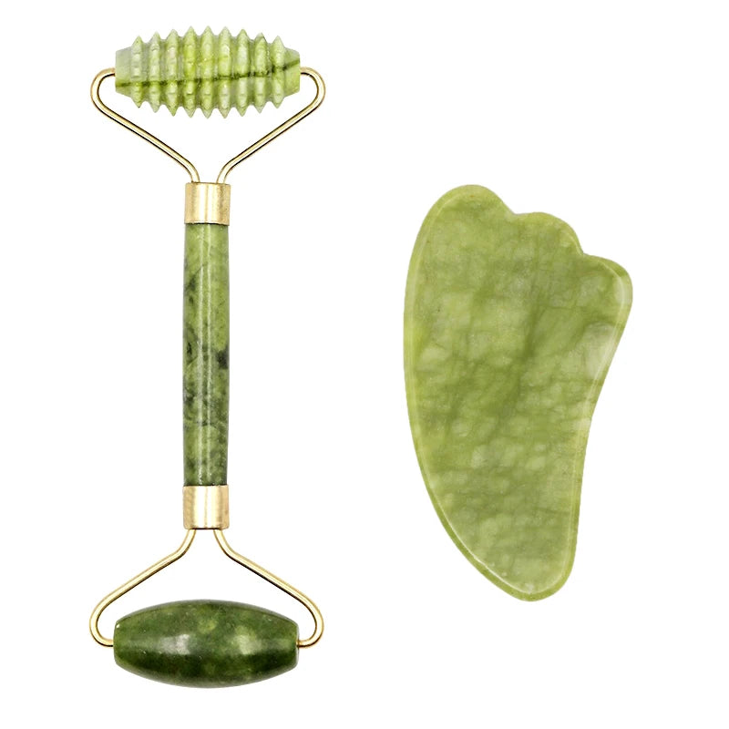 2pcs Gua Sha Massager Set for Face Care Jade Rollers Natural Stone Beauty Health Skin Scraping Chin Lifting Gouache Massage