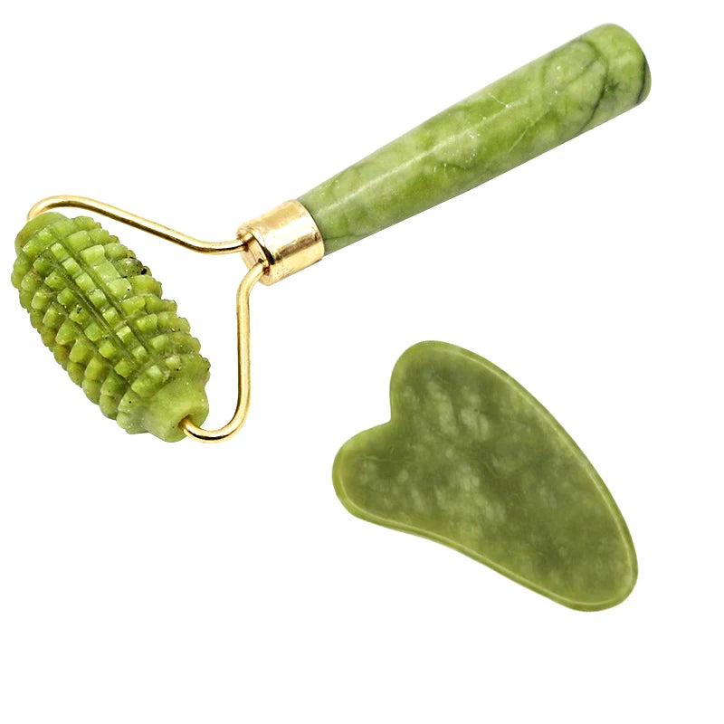 2pcs Gua Sha Massager Set for Face Care Jade Rollers Natural Stone Beauty Health Skin Scraping Chin Lifting Gouache Massage
