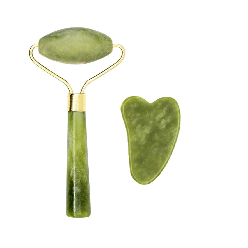 2pcs Gua Sha Massager Set for Face Care Jade Rollers Natural Stone Beauty Health Skin Scraping Chin Lifting Gouache Massage