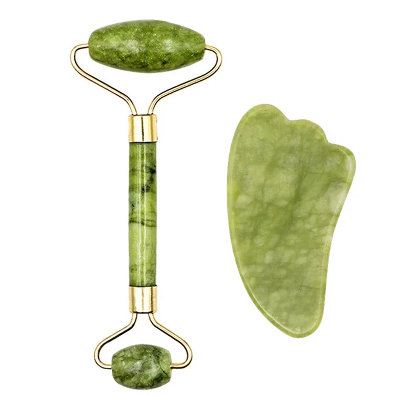 2pcs Gua Sha Massager Set for Face Care Jade Rollers Natural Stone Beauty Health Skin Scraping Chin Lifting Gouache Massage