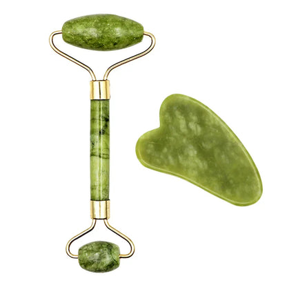 2pcs Gua Sha Massager Set for Face Care Jade Rollers Natural Stone Beauty Health Skin Scraping Chin Lifting Gouache Massage
