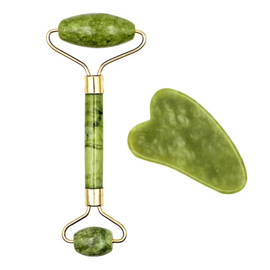 2pcs Gua Sha Massager Set for Face Care Jade Rollers Natural Stone Beauty Health Skin Scraping Chin Lifting Gouache Massage